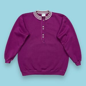 Vintage 80s Blank Sweatshirt Crewneck Pullover Striped Dark Magenta Medium